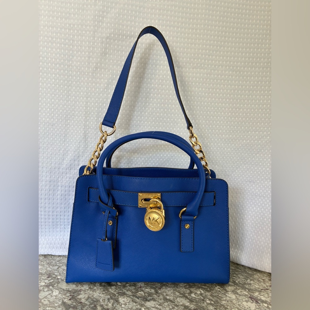 Michael Kors 3PC Blue Hamilton Satchel w/ Gold Accents, Wallet & MK Dust Bag EUC - Picture 12 of 12